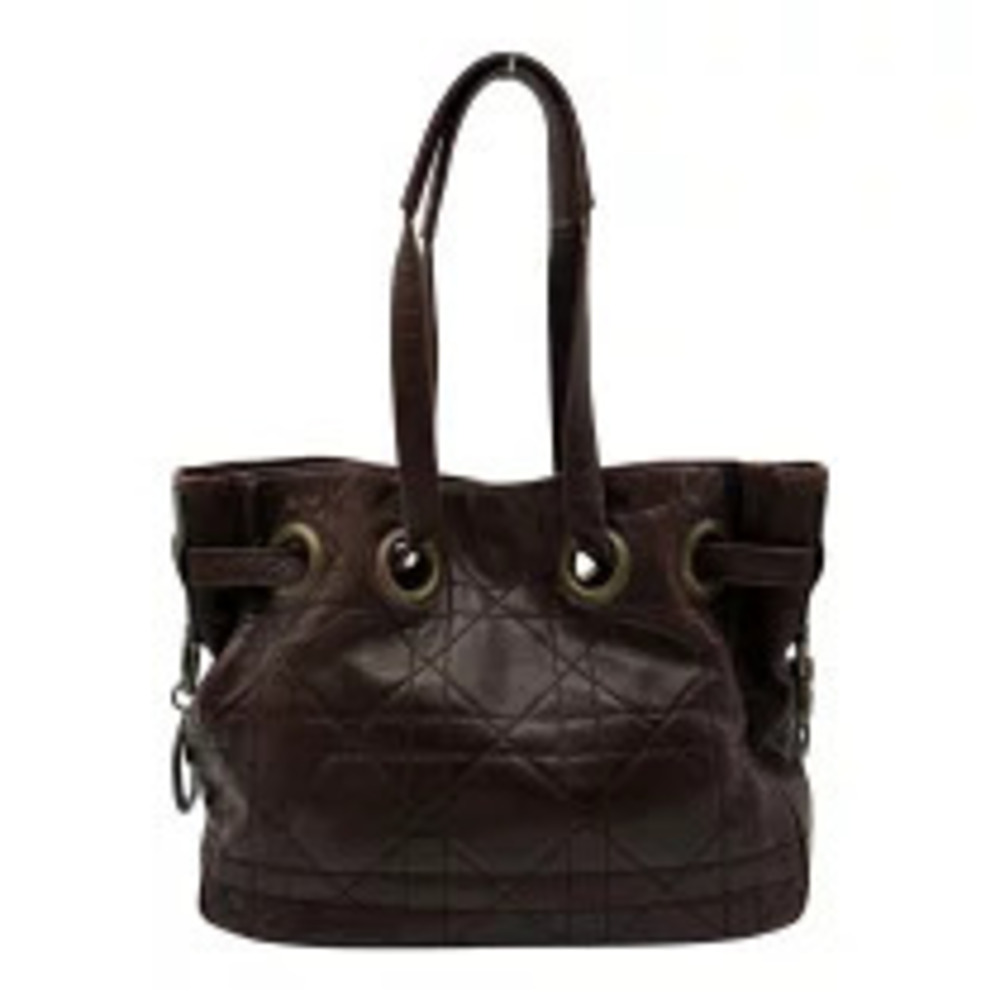 Christian Dior Cannage Tote Bag Lambskin Brown